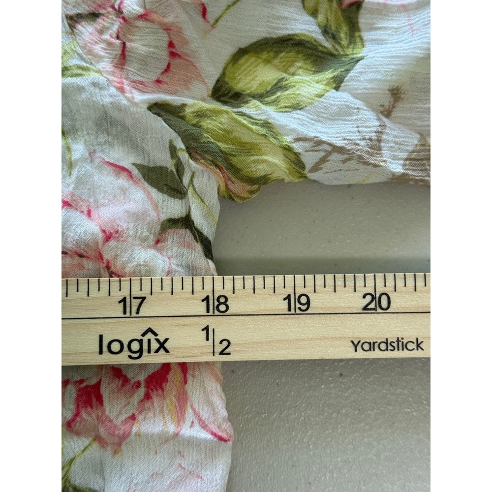 J. Jill Floral Ruffle Button Down Blouse Pink Green Rayon Petite Small‎ - Picture 7 of 10